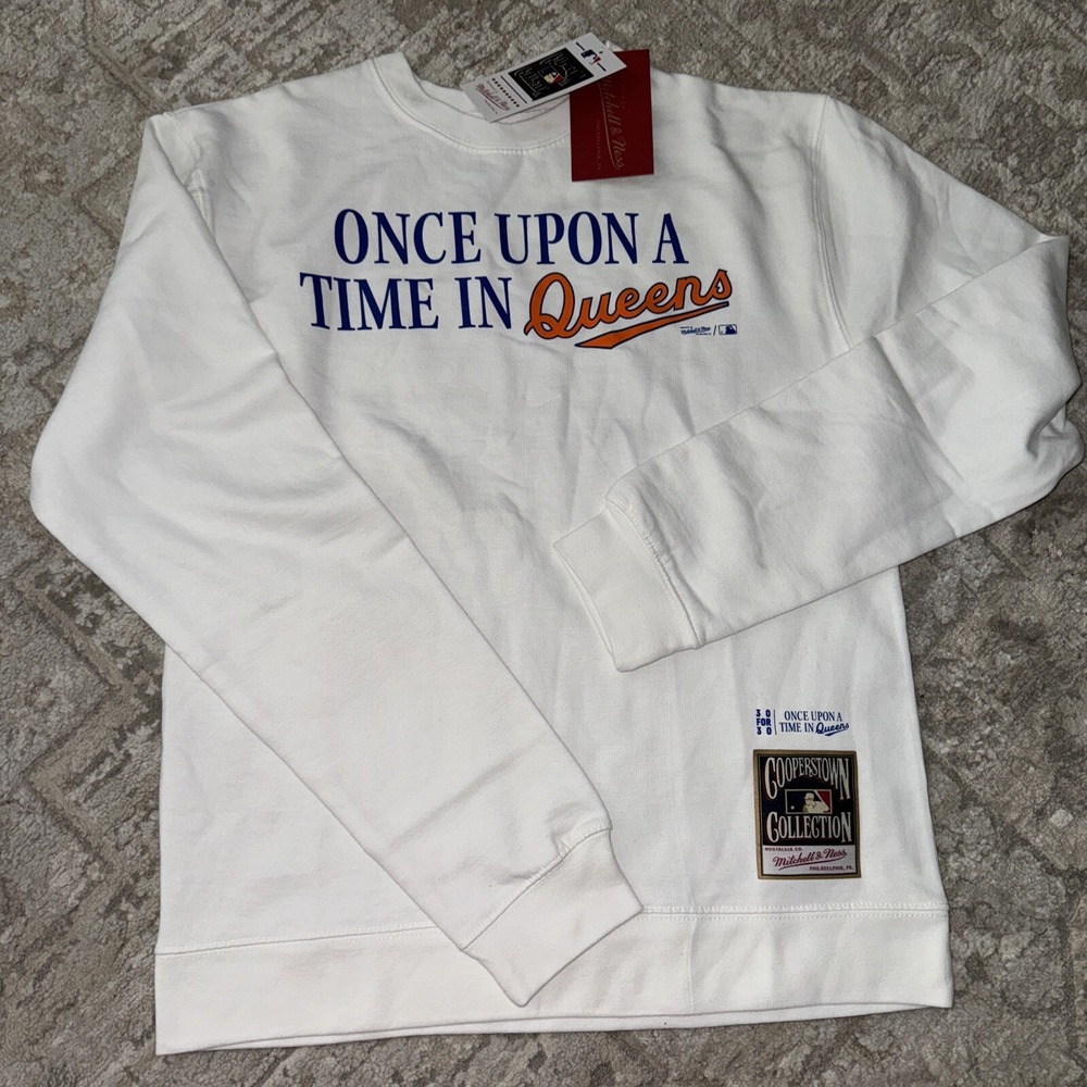 Mitchell & Ness New York Mets Fleece Town Crewneck Mens White‎ NWT Small